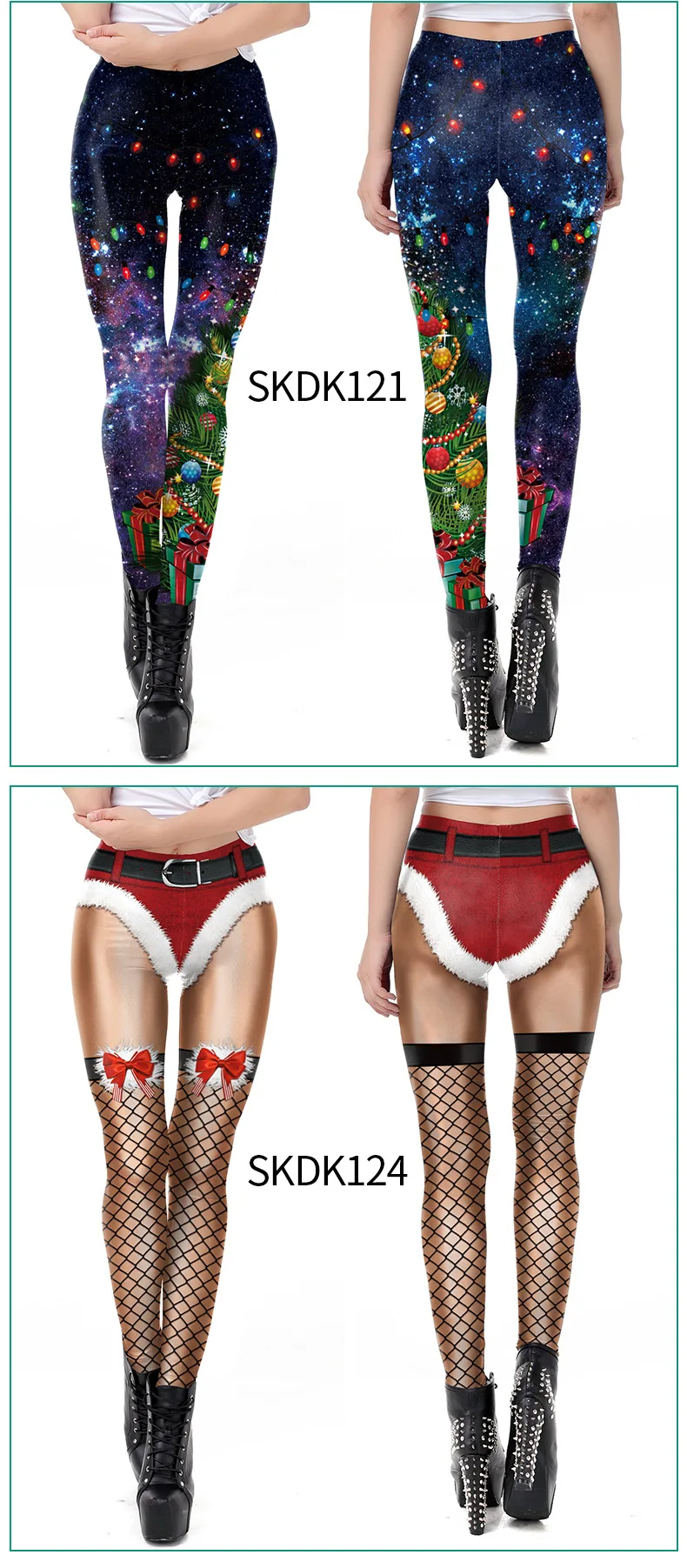 Nadanbao Sexy Spitze Frohe Weihnachten Leggings Frauen Elastische Strumpfhosen Lustige Hosen Weibliche Urlaub Partei Lange Hosen – Detail 8