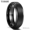 Tigrade 6/8mm Tungsten Carbide Ring Men Black Brushed Fashion Male Wedding Rings Vintage Engagement Band for Couple Unisex Band 1
