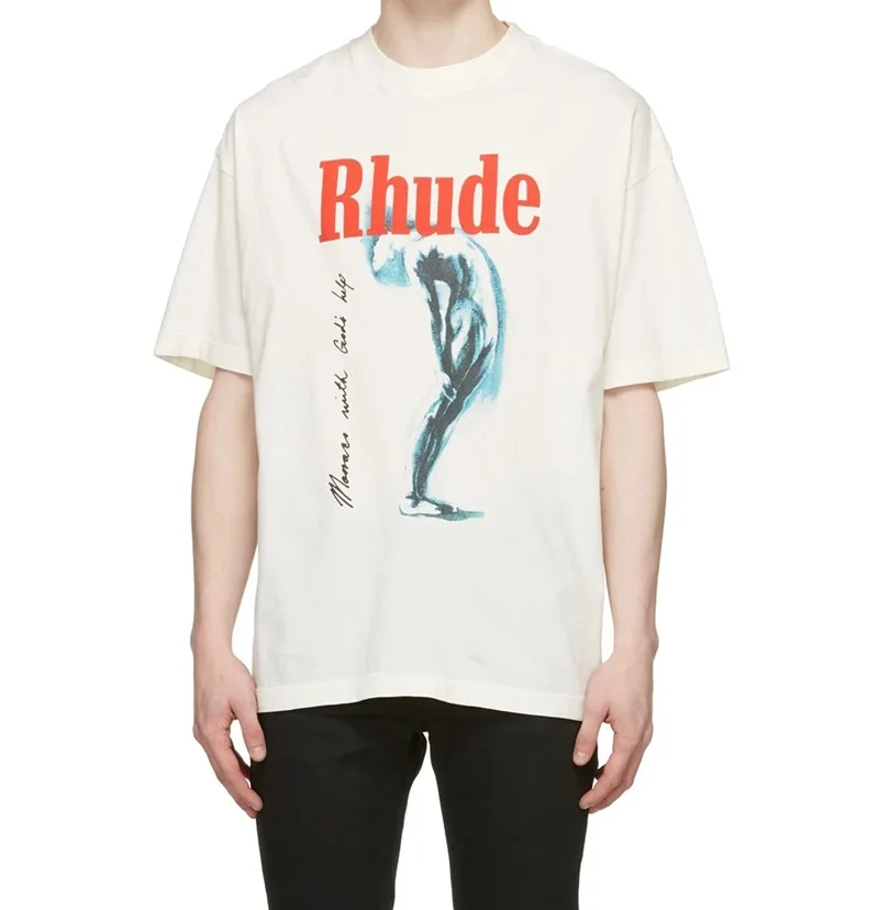 Rhude 2022 Short Sleeve Printed High Quality Oversized Round MONACO With Gold Help Neck Men's And Women's Sportswear t-Shirt |