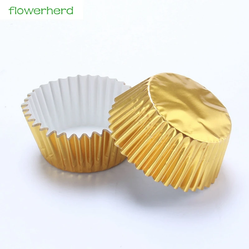 100pcs/lot Golden Paper Cake Cup Cupcake Cases Liners Muffin Kitchen Baking Wedding Party Decorating Tool Gold Tray Cake Mold