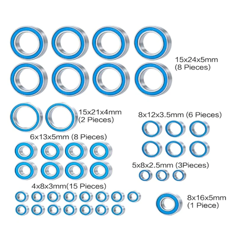A12E-43PCS Rubber Sealed Ball Bearing Kit For 1/7 UDR RC Car Upgrades Parts Accessories
