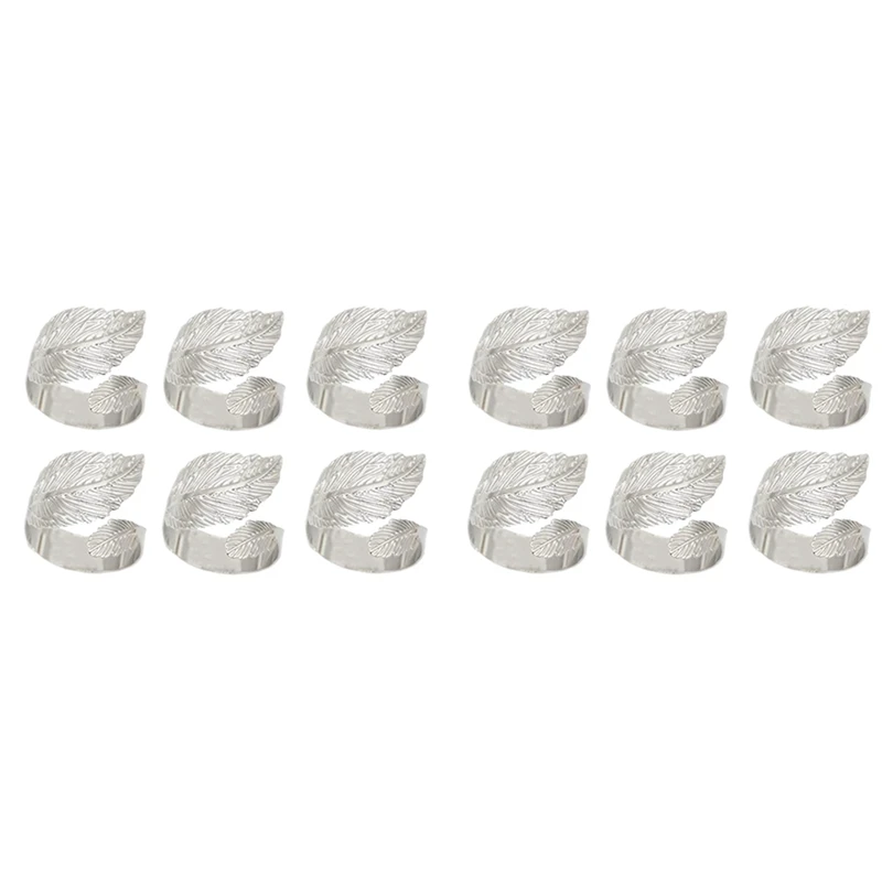 

Набор колец для салфеток с листьями 12, кольца для салфеток с листьями для стола, серебряные металлические кольца с держателем для салфеток с листьями