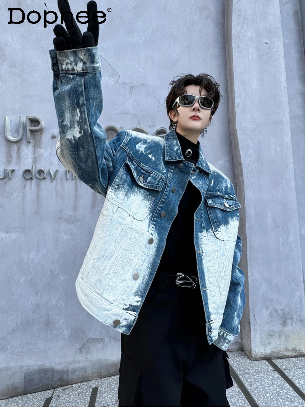 Fashion Personality Denim Jacket Men's Short Jacket All-Match Loose Comfort Lapels Long Sleeve Single-Breasted Denim Coat