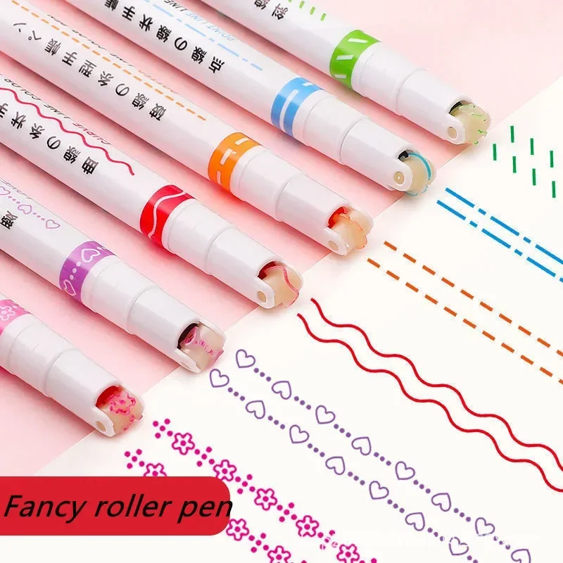 Marker pen Funny Double Line Pattern Outline Quick Dry Mark Notes Painting Highlighter