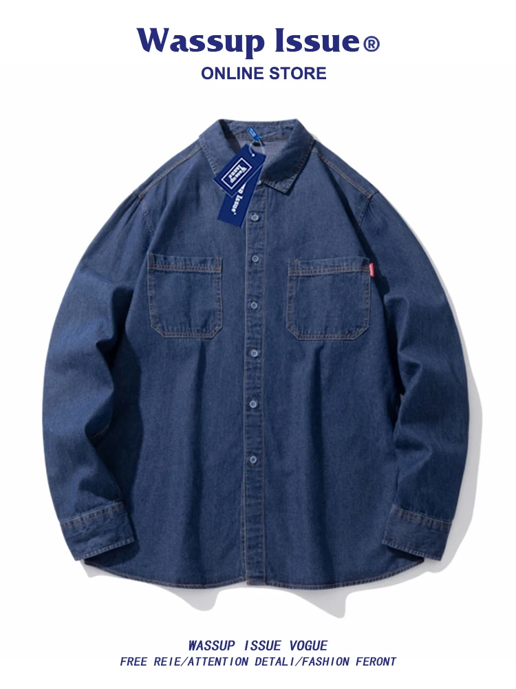 

WASSUP ISSUE Linen Denim Men's Spring And Autumn Loose Casual Solid Color Couple Shirt Coat