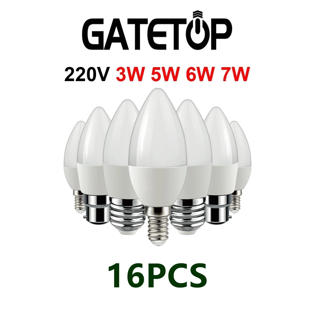 16PCS LED candle lamp C37 220V 3W-7W E14 E27 B22 High power display finger no strobe suitable for kitchen and children's room