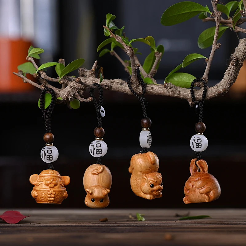 1Pcs Kreative Zwölf Sternzeichen Carving Holz Schlüsselbund Anhänger Chinesische Sternzeichen Holz Carving Telefon Kette Tasche Dekoration Geschenke – Detail 3