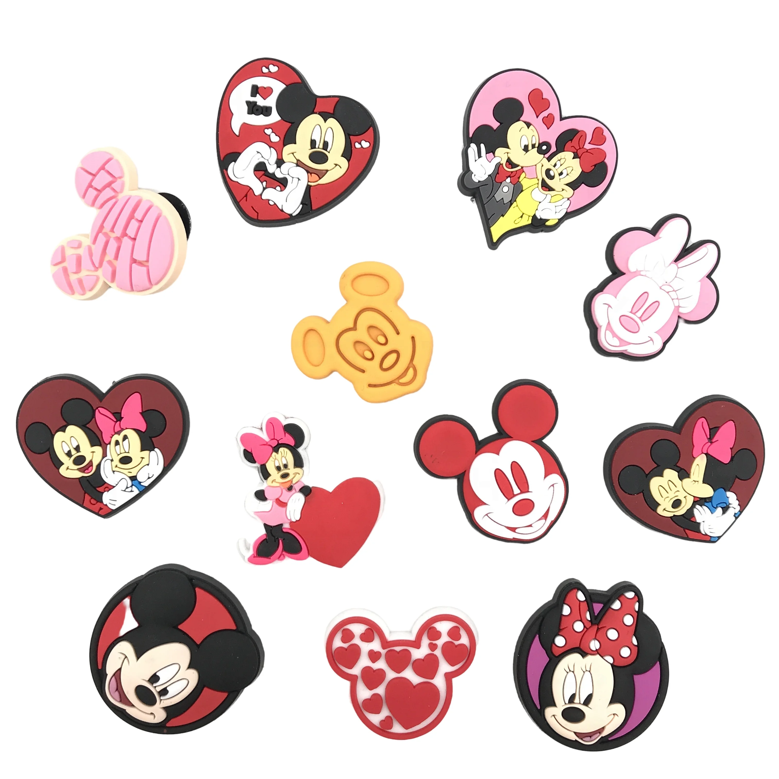 1pcs Disney Cartoon Mickey PVC Heart Shoe Crocs Charms DIY Shoe Accessories Decoration Fit Sandals Buckle Unisex Kids Gifts