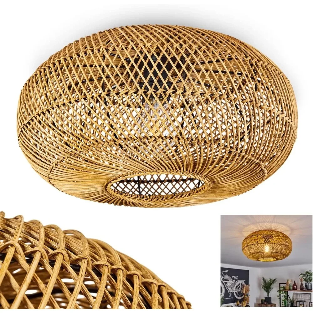 40CM Rattan Pendant Light Fixture Mini Hand-Woven Rattan Chandelier Boho Wicker Hanging Lamp for Dining Living Kitchen Island