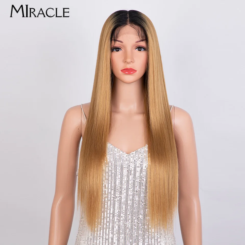 

MIRACLE Straight Wig Synthetic Lace Front Wig Cosplay Wig 28 inch Ombre Red Wigs For Women High Temperature Fiber Hair