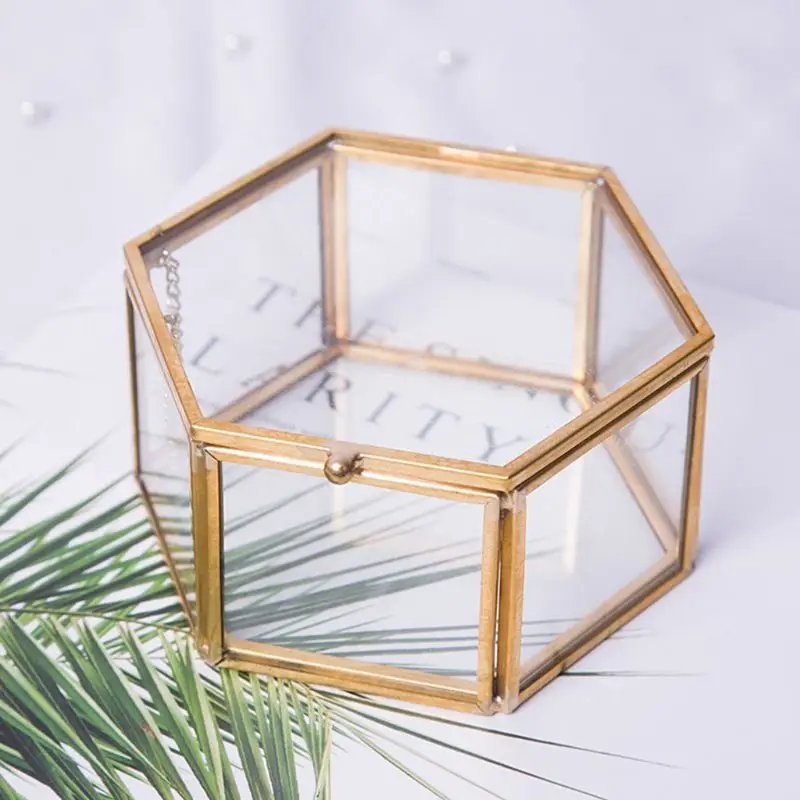 1PC Geometrical Clear Glass Jewelry Box Jewelry Organize Holder Ring Box Necklace Bracelets Earrings Jewelry Accessorie 2
