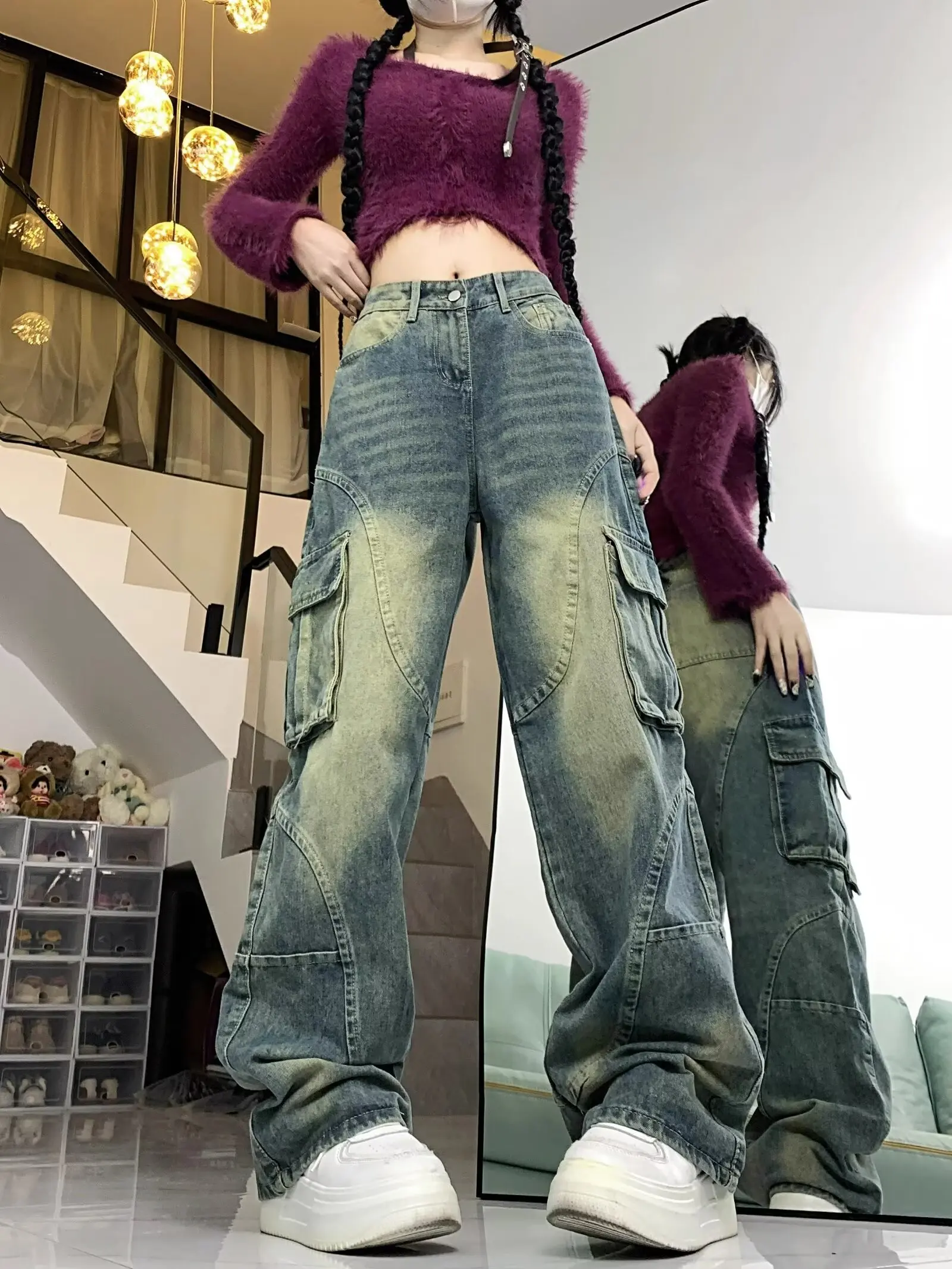 

Y2K Style Blue Women Jeans 2024 Vintage Fashion High Waisted Streetwear Wide Leg Jean Female Trouser Hip Hop Baggy Denim Pants