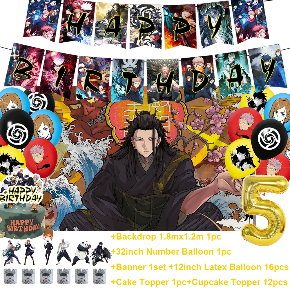 Cartoon Jujutsu Gojo Satoru Geburtstagsparty Dekoration Hintergrund Ballons Banner Tortendekoration Baby-Shower Kinder-Geschenk Zubehör – Detail 10