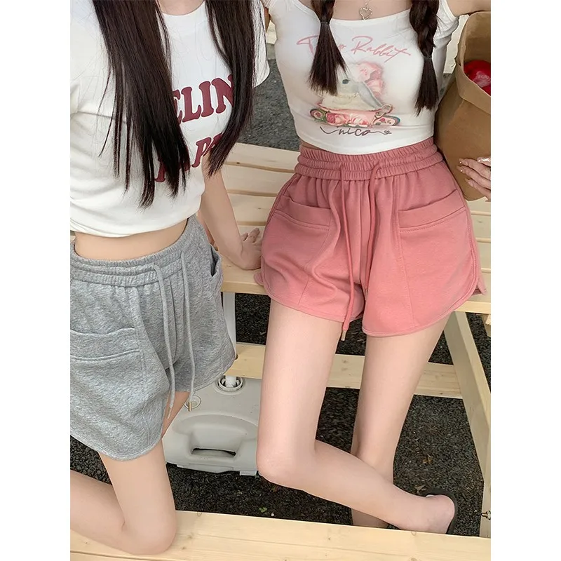 

Women's Summer 2023 Sports Shorts Vintage High Waist Casual Drawstring Straight Leg Wide Leg Pants Pantalones Cortos De Mujer