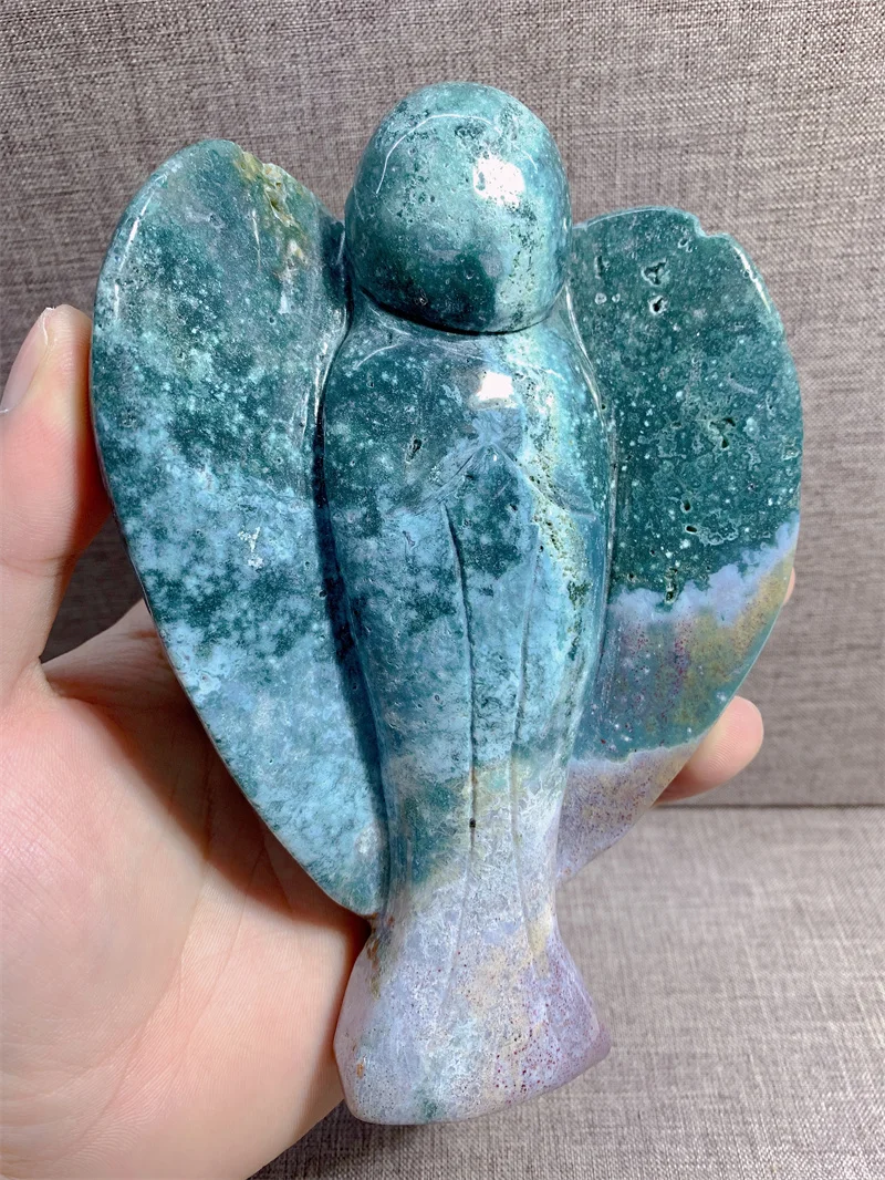 Natural Ocean Jasper Angel Carving Free Form Tumble Slab Crystal Mineral Madagascar Healing Palm Lavorazione Ornamento Chip