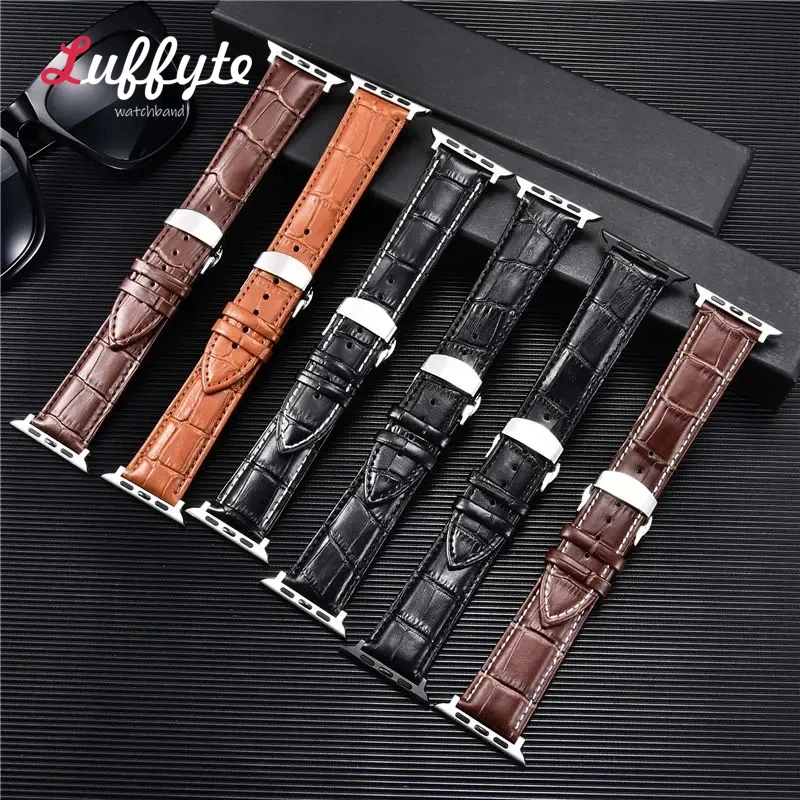 Elegant Leather Strap with Butterfly Buckle