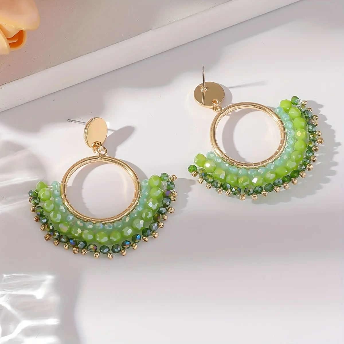 1 Pair of Bohemian Pendant Earrings, Fan Tassel Design Inlaid with Rhinestones, Fashionable Women's Jewelry Casual New 2024