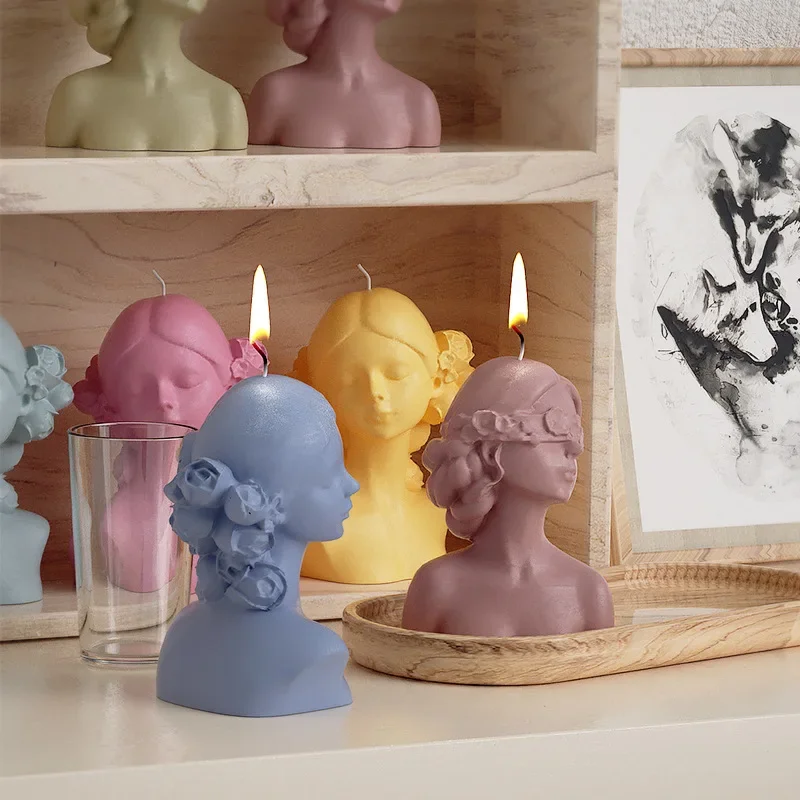 3D Rose Blindfolded Eye Closing Girl Silicone Candle Mold Handmade Candle Making Kit DIY Plaster Resin Soap Production Tool
