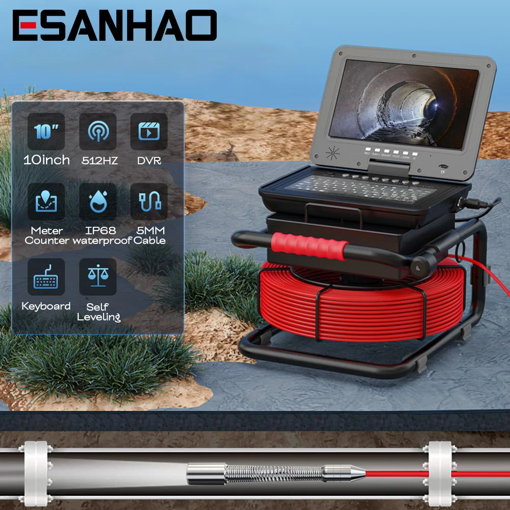 

10" IPS Pipe Industrial Sewer Sewage Drain Inspection Camera Endoscope Meter Counter Keyboard DVR AHD 1080P with 16GB Video Card