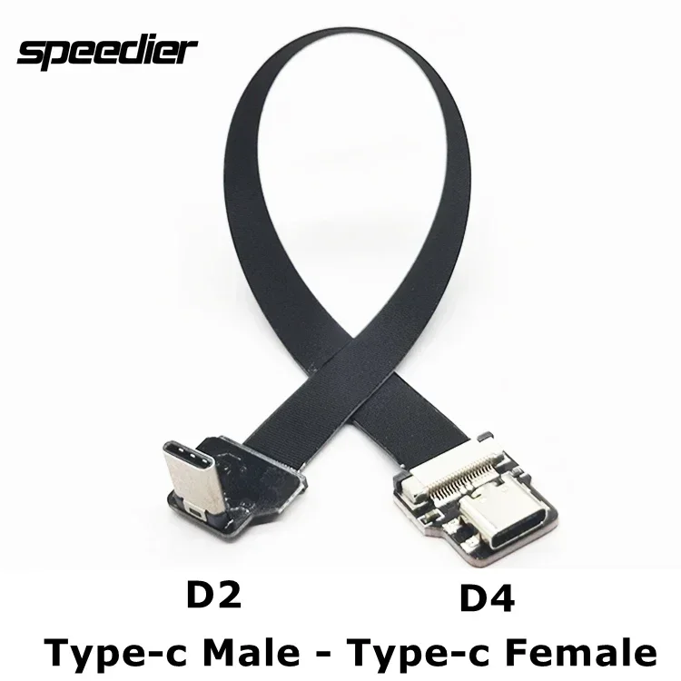 Flexible Ultra Thin USB Type-C To Type C Flat Ribbon Cable 90 Degree Up Down Left Right Angle Slim Soft FPV FPC Charge Data Cord