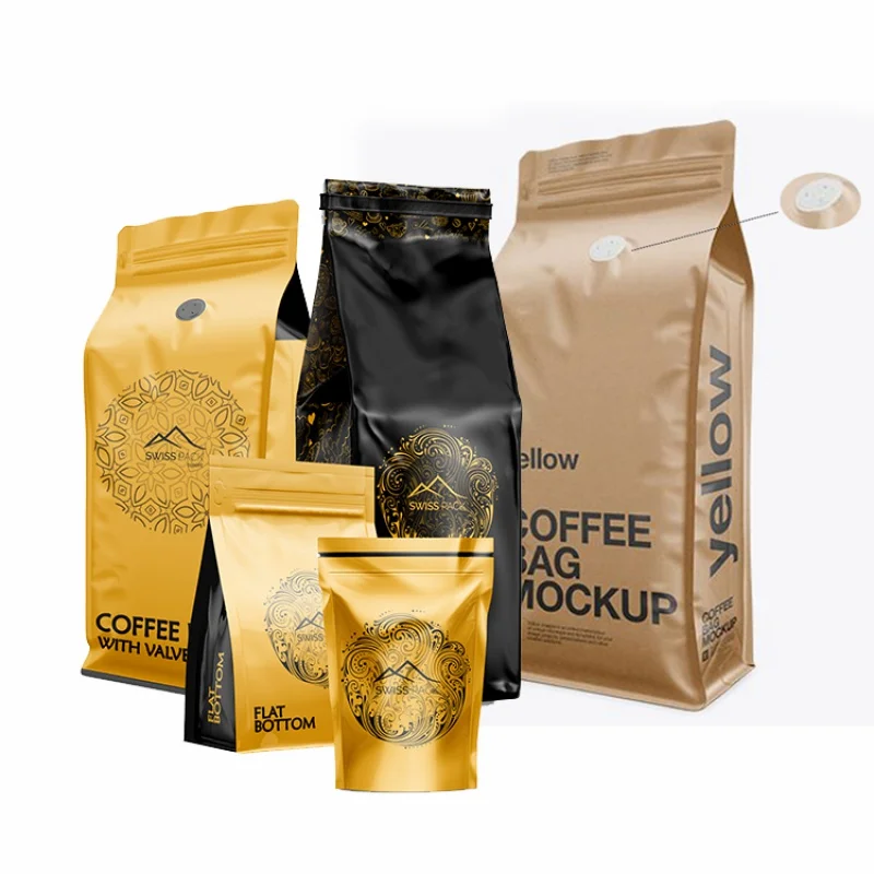 

Customized product、125G 500G 1Kg 250G Custom Eight Side Sealing Flat Bottom Coffee Bean Aluminum Foil Coffee Packaging Bags Wit