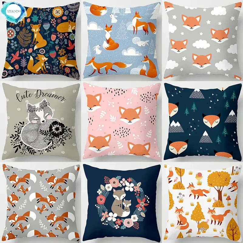 

45x45cm Cartoon Animal Cute Fox Polyester Pillowcase Cozy Sofa Chairs Car Seat/Back Cushion Cover Home Decor Throw Pillows Case