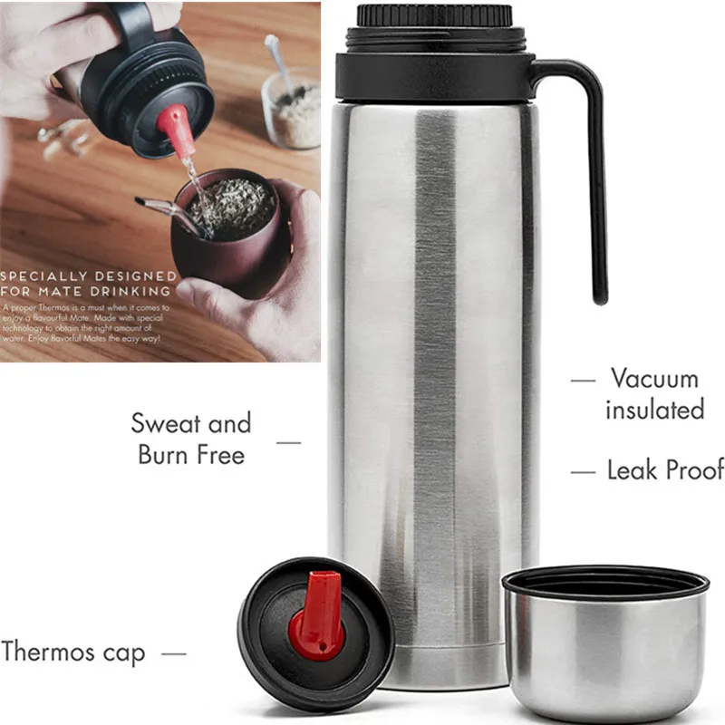 Termo De Acero Inoxidable Con Taza; Jarra Termo De Doble Pared Al Vacío; A Prueba De Fugas, Apta Para Lavavajillas Y Sin BPA; Mantiene Las Bebidas Calientes Y Frías (500 Ml, Plata