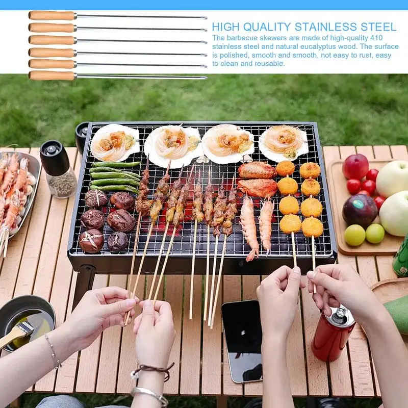 스테인레스 스틸 꼬치 꼬치 바베큐 스틱 케밥 꼬치, 고기 닭 채소 구이 도구, 6 개