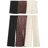 HXAO Satin Pant Sets Women's Two Pieces Set Strapless Off Shoulder Tube Vest 2 Piece Sets Woman Outfit High Waist Trousers Sets - Image 2