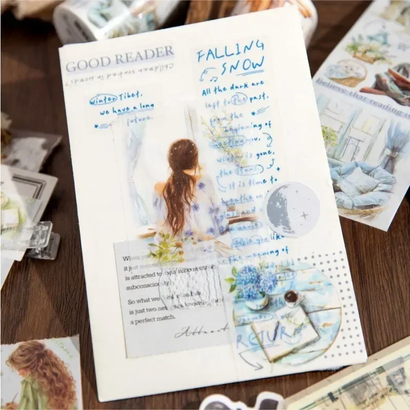 1Roll 2M Retro literary Handbook Tape Paper Background Supplies Scrapbook cut Decoration Materials 60mm*2m also Book Adhesives 5