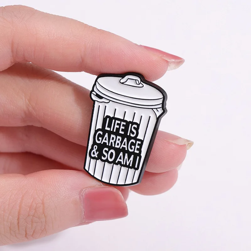 CuteEmotionalTrashCanEnamelPinsCustomLifeIsGarbageSoAmI