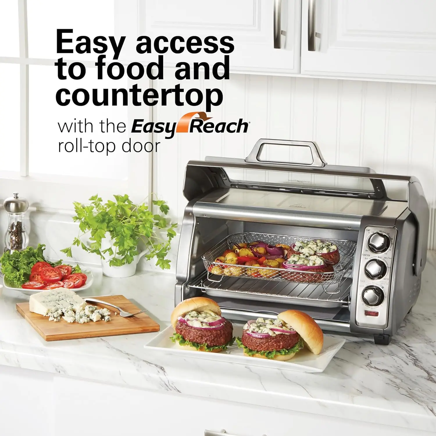 Beach Toaster Oven Air Fryer Combo with Large Capacity, Fits 6 Slices or 12” Pizza, 4 Cooking Functions for Convection, 3