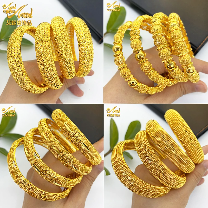 ANIID New Luxury Dubai Gold Color Bangles For Women Arabic Bridal Charm Bracelet Nigerian Wedding Gift African Jewelry Party