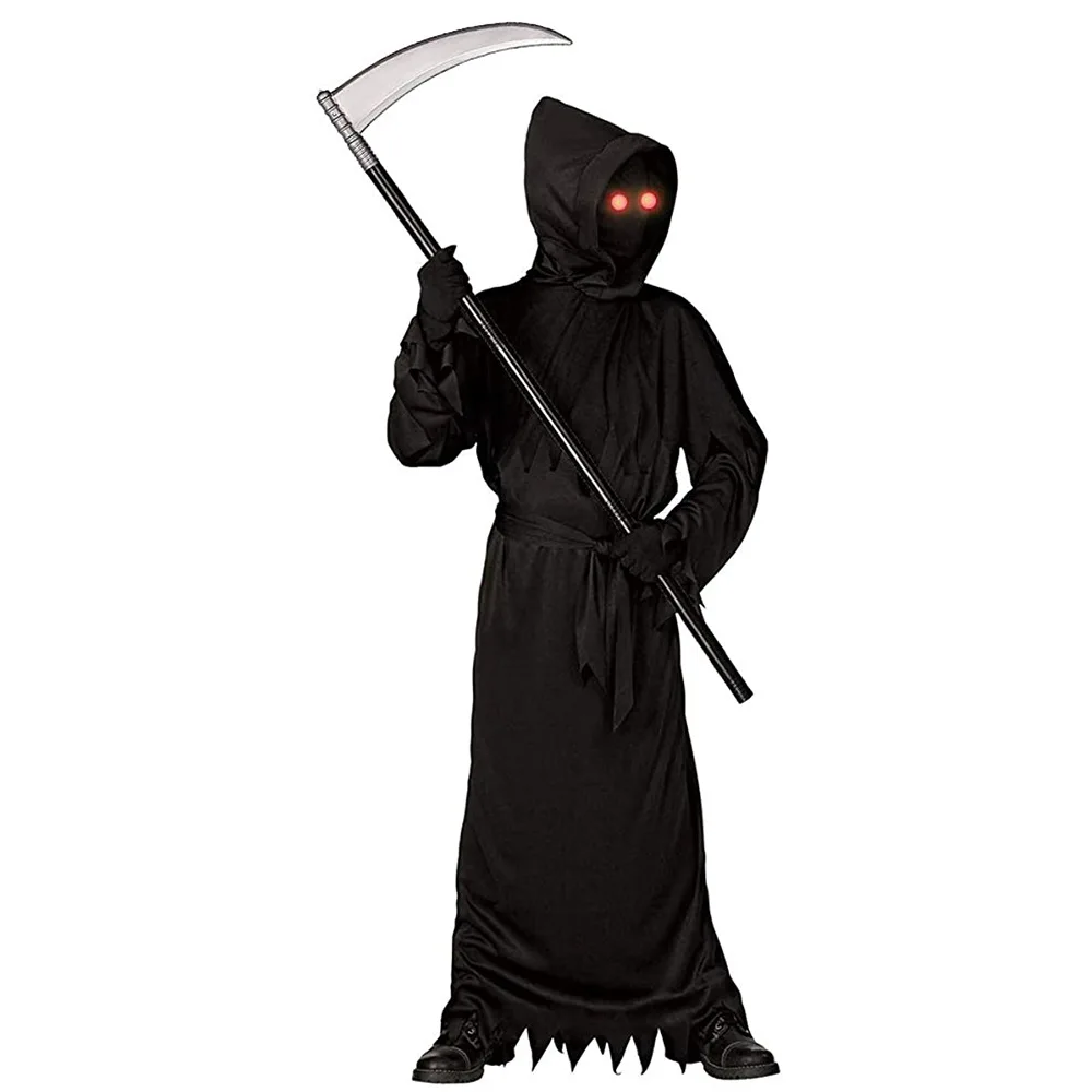

Boys Black Death Azrael Cosplay Kids Children Halloween Hell Devil Scary Costumes Carnival Purim Parade Role Playing Party Dress