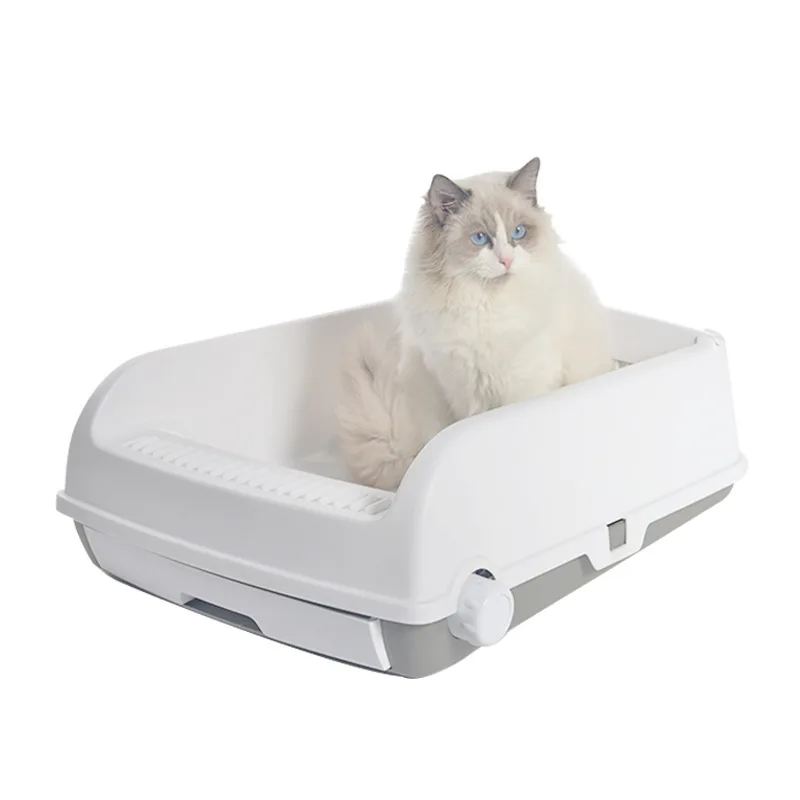 

Double Layer Super Large Pet Clean Grooming Open Drawer Type Semi Enclosed Cat Litter Box with Cat litter shovel