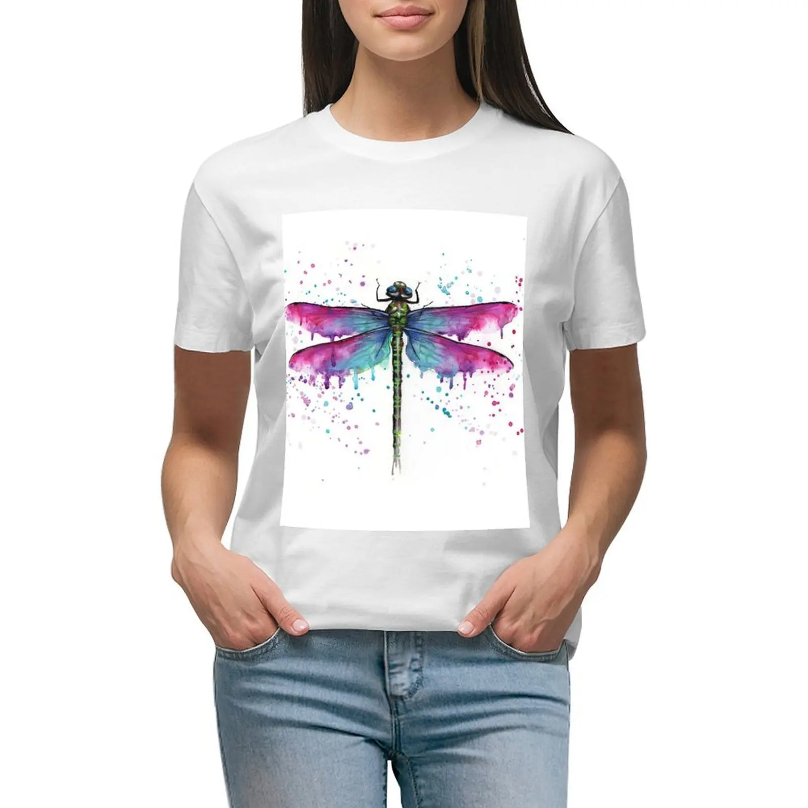 

Dragonfly Watercolor Art T-shirt shirts graphic tees female korean fashion white t-shirt dress for Women sexy