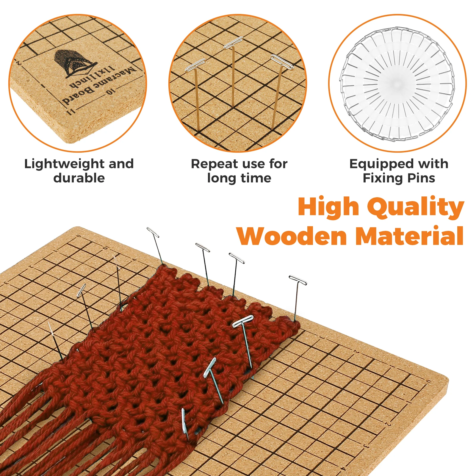 Macrame Board with Grids Double Sided Macrame Project Board with 30 T-pins Reusable Cork Portable Lightweight