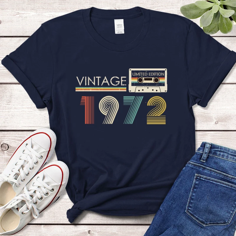 

Vintage Audio Tape 1972 Limited Edition T Shirt Women Harajuku 52nd 52 Years Old Birthday Party Retro Tshirt Mother Wife Clothes