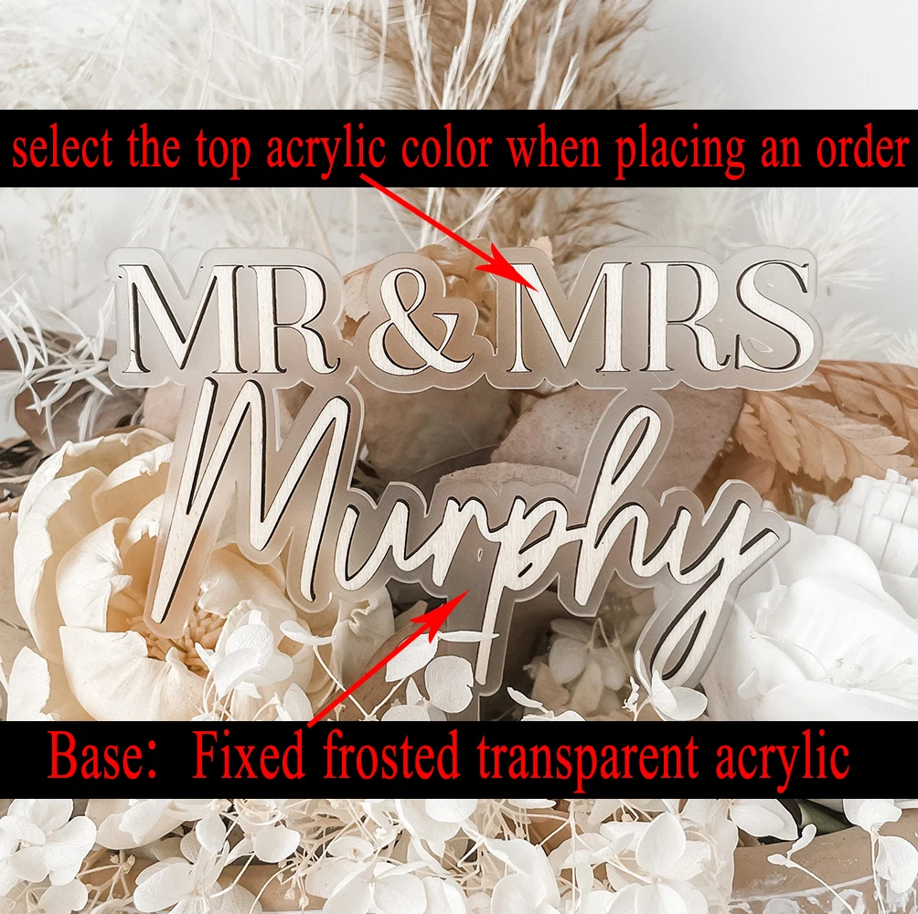 Personalized Mr & Mrs Cake Topper – Custom Name Double Layer Acrylic Sign for Wedding, ... - SKU PCT17035 - UGI Packaging
