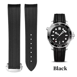 Premium 20mm Curved End Silicone Watchband - Waterproof Wristband Bracelet - 20mm (Black - Silver)