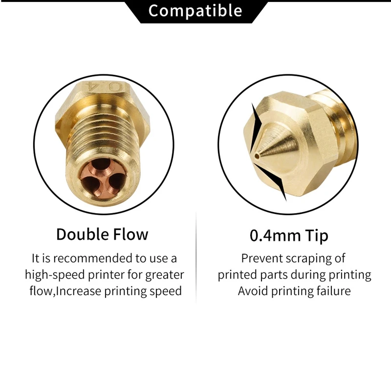 Új Eleven mása CHT Szívócső 0.4mm 0.6mm 0.8mm E3D V6 Sárgaréztábla Garas nozzles Magas légnyomású levegő Dagály extruder nyomtatás fejét számára 1.75mm 3D Nyomdász alkatrészek