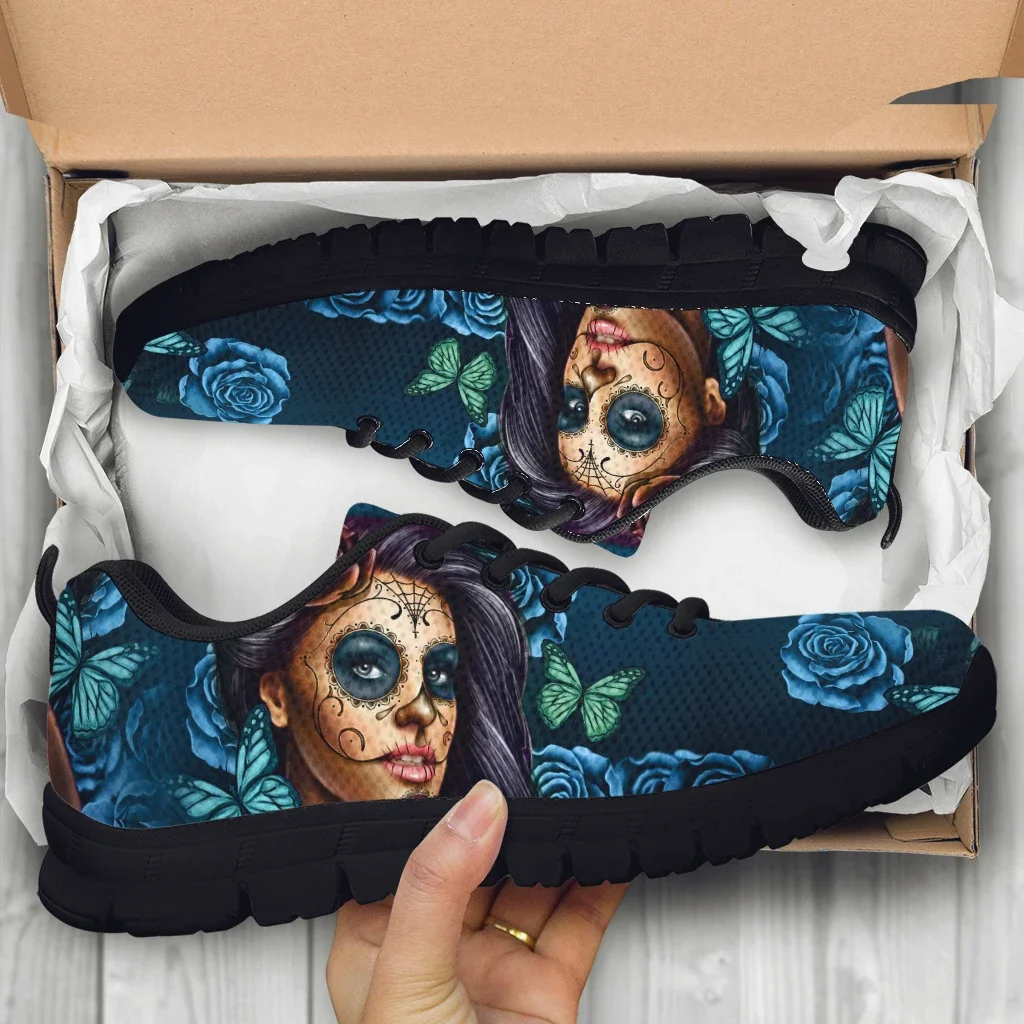 Blue Sugar Skull Girl Sneakers 3D Rose Print Shoes Comfortable Breathable Butterfly Casual Sneakers Zapatos Mujer
