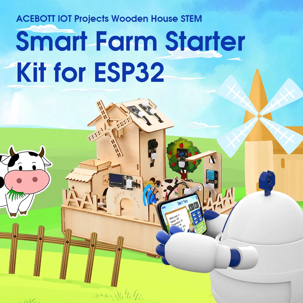 ACEBOTT 아두이노용 스마트 팜 스타터 키트, ESP32 IOT 프로젝트, 목조 주택 스템