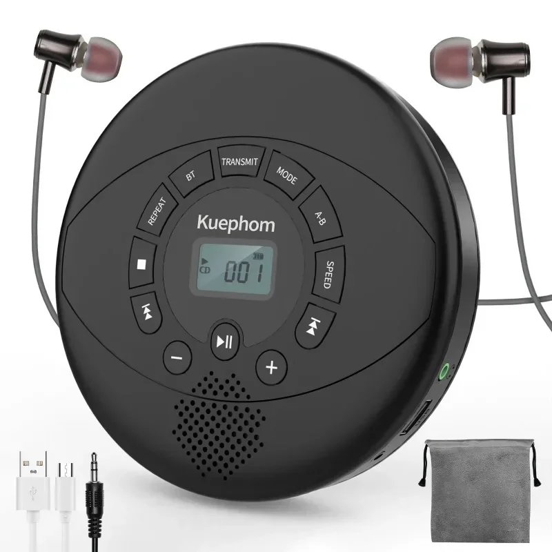 휴대용 CD 플레이어 블루투스 CD 워크맨, 충전식 CD 플레이어, USB, AUX, 헤드폰 포트 내장 스피커