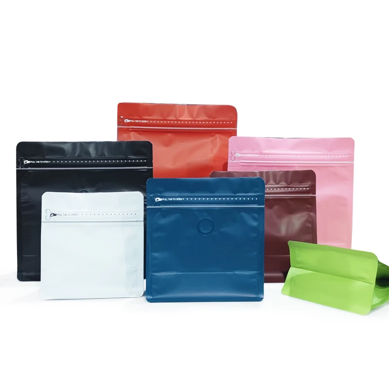 

50 Pcs Wholesale Custom Printed Matte Colorful Gusset Stand Up Pouch With Valve Zipper Flat Block Bottom Coffee Packaging Bag