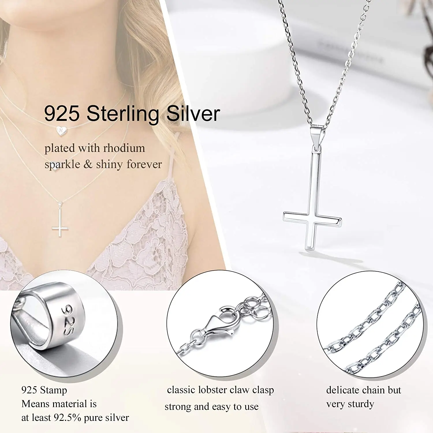 PROSILVER Inverted Cross Necklace Men Women Satanic Jewelry Gift Satanism Occult Devil 925 Sterling Silver Upside Down Cross 4