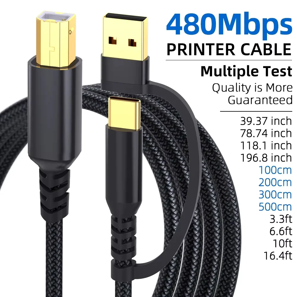 Gold-Plated USB 2.0 Data Cable for Printers and External Hard Drives