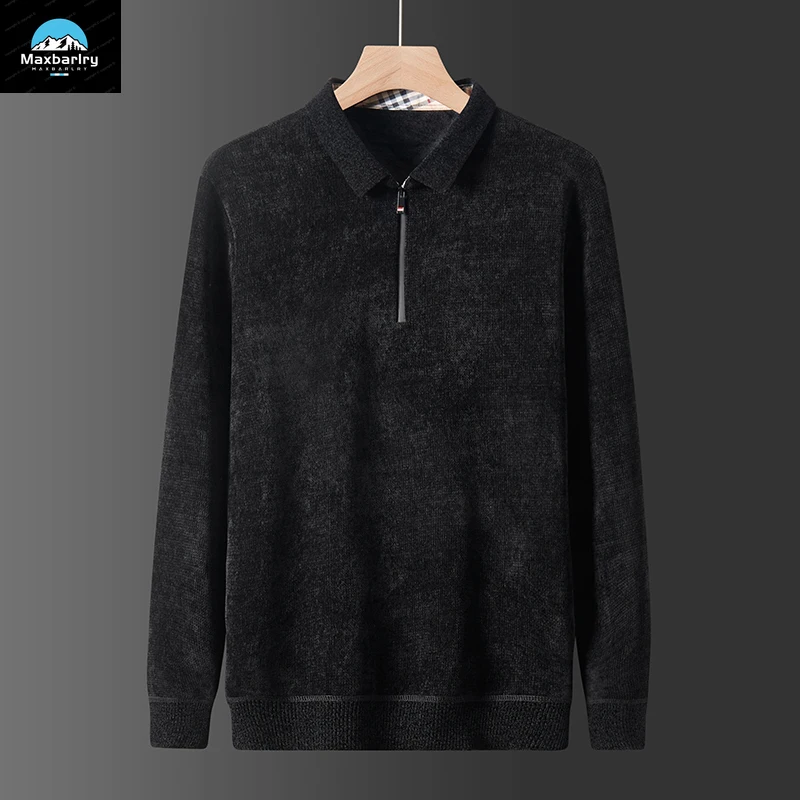 

Half Zip Men's Sweater Autumn Chenille Anti-Pilling Business Casual Long Sleeve Pullover Luxury Design Knitted Base Polo Shirt