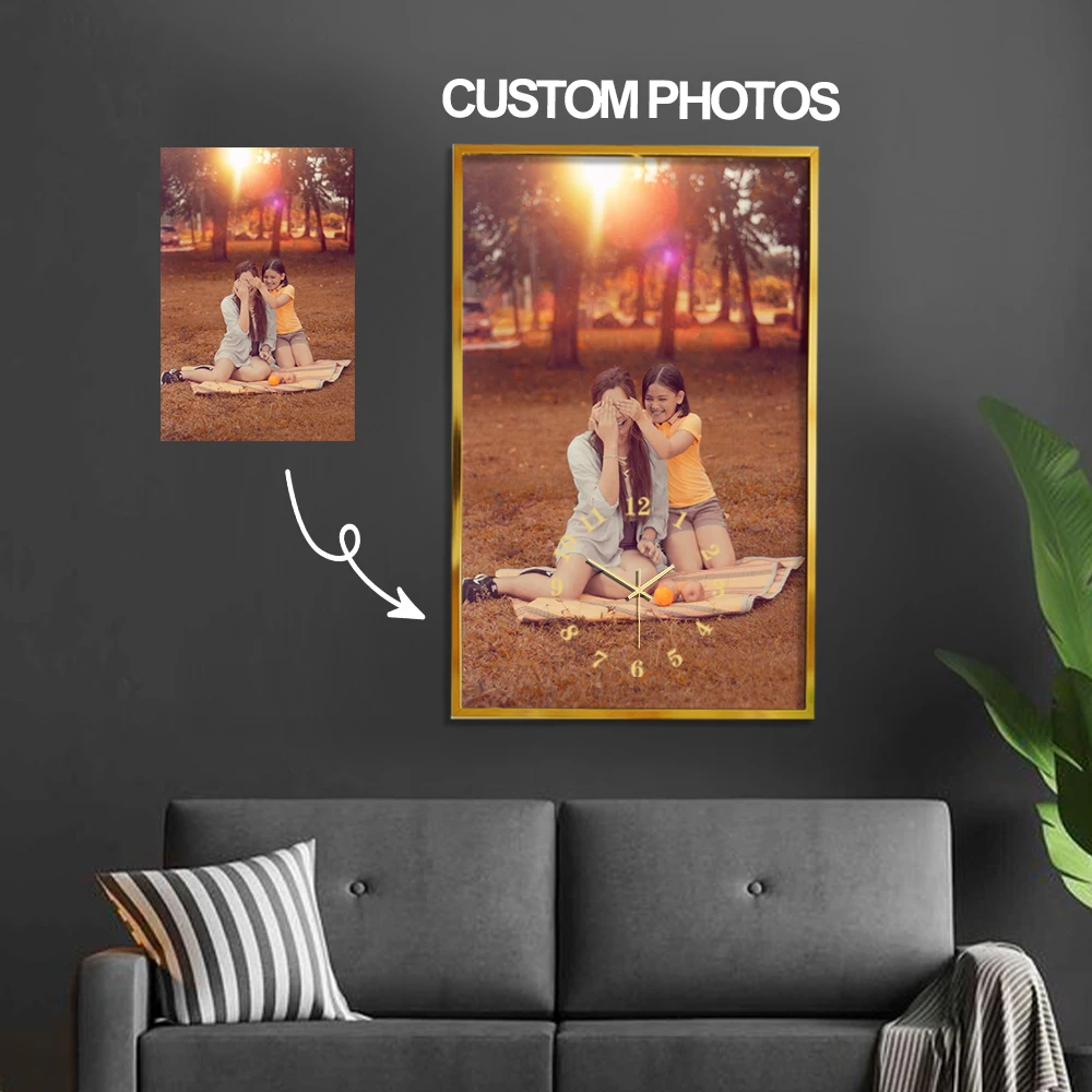 

Send Photos to Customize Art Clock Digital Wall Clock Aluminum Alloy Frame 25X40CM Tempered Glass Clock Silent Clock Family Gift
