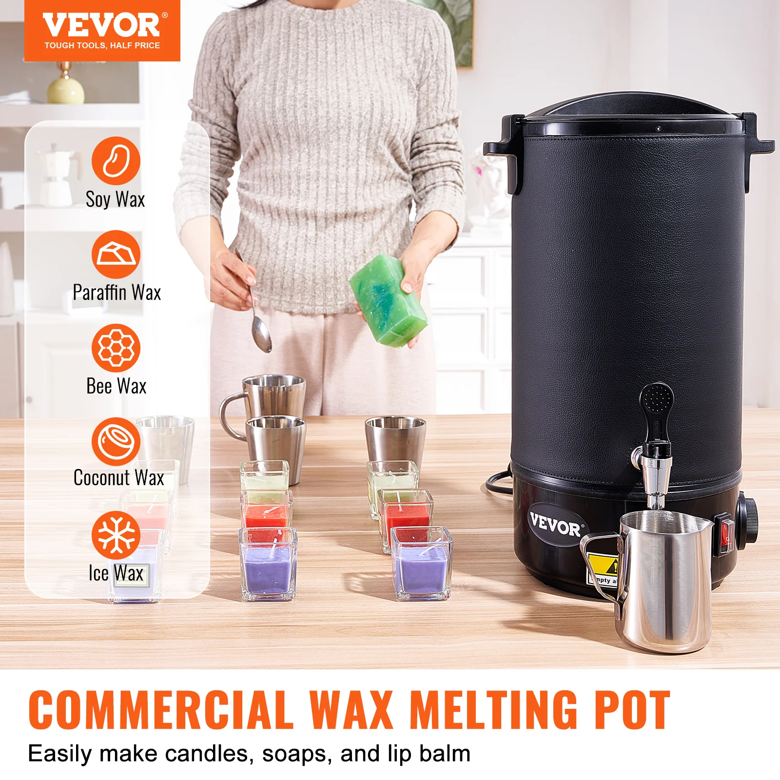 VEVOR 5/10L Wax Melter for Candle Making,Extra Large Electric Wax Melting Pot,w/Easy Pour Spout & 9level Temp Control,Easy Clean 2